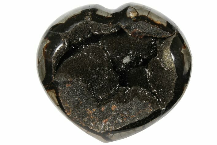 Polished Septarian Geode Heart - Black Crystals #124542